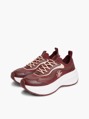 Женские кроссовки Tommy Hilfiger Mixed-Media Platform Runner, цвет: Тёмно-бордовый — фото 2
