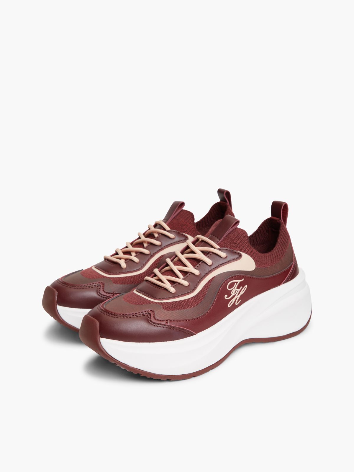 Mixed-Media Platform Runner Sneaker — Oxblood