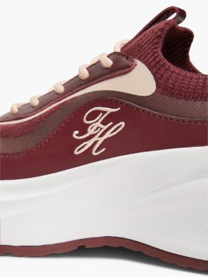 Женские кроссовки Tommy Hilfiger Mixed-Media Platform Runner, цвет: Тёмно-бордовый — фото 6