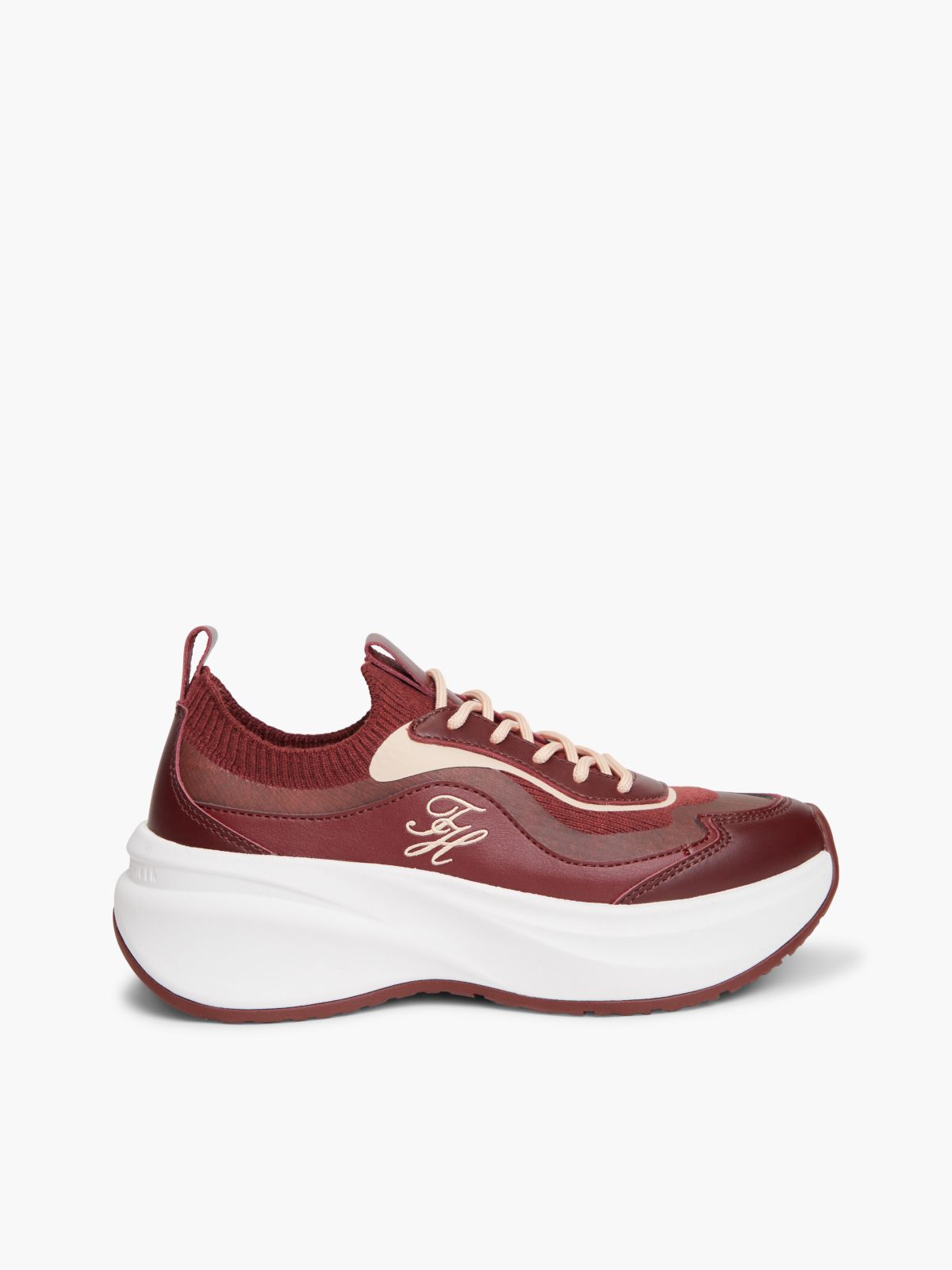 Mixed-Media Platform Runner Sneaker — Oxblood