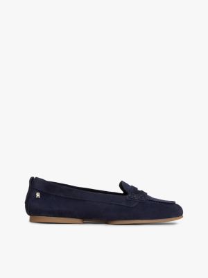 Flexible Suede Penny Loafer, Space Blue