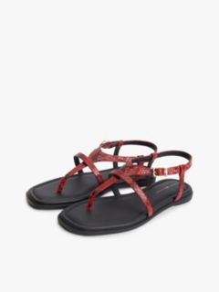 Snake-Embossed Buckled Leather Sandal — Red Snake 2