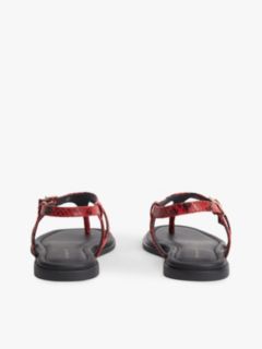 Snake-Embossed Buckled Leather Sandal — Red Snake 4
