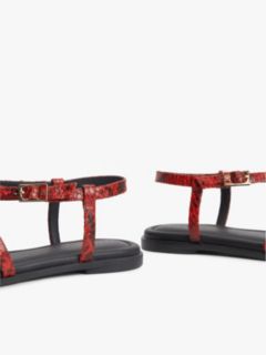 Snake-Embossed Buckled Leather Sandal — Red Snake 6