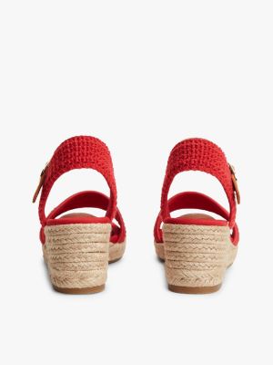 Женские сандалии Tommy Hilfiger Crochet Wedge Espadrille Sandal, цвет: Красный — фото 4