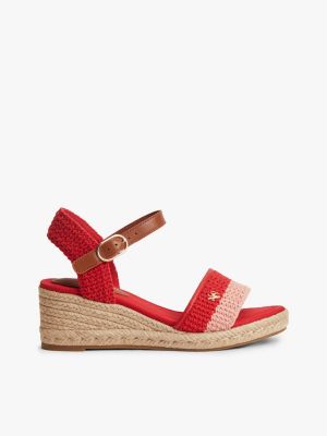 Crochet Wedge Espadrille Sandal, Ornamental Red