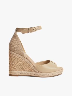 Leather Wedge Espadrille Sandal, Desert