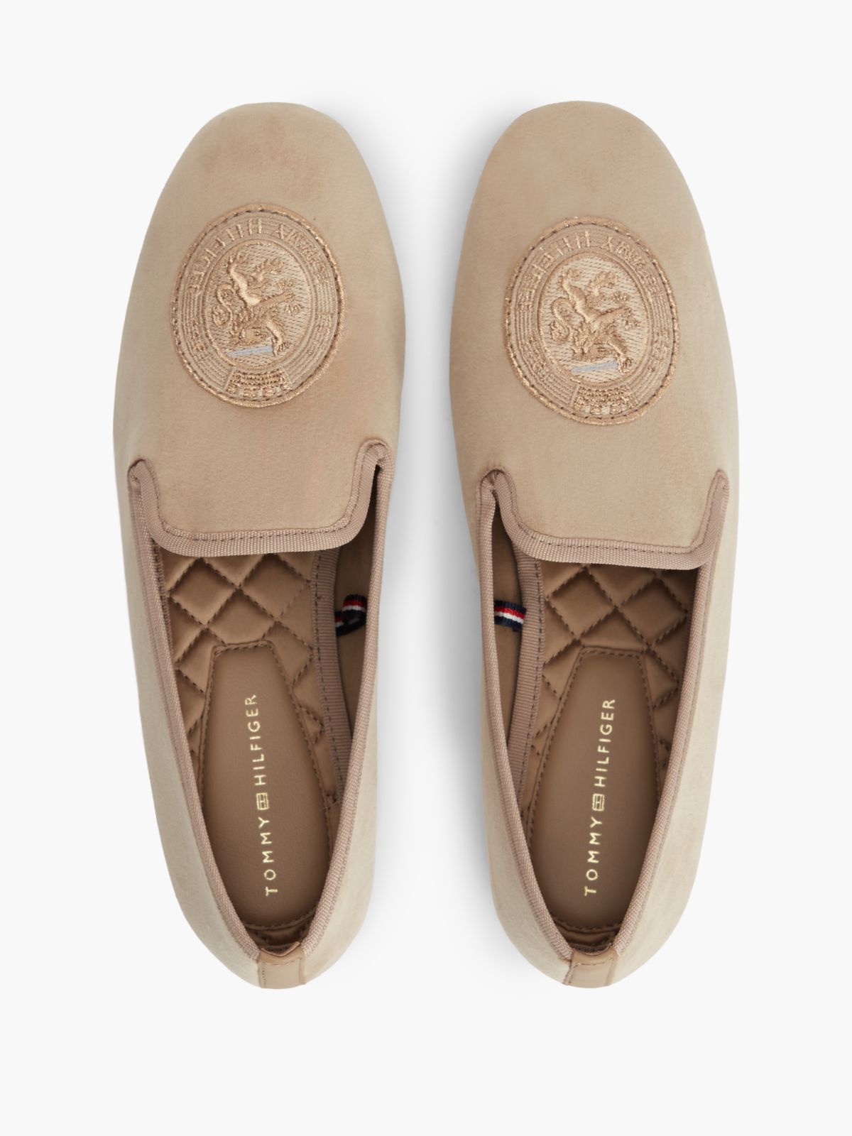 Embroidered Crest Velour Slipper Loafer — Horseradish