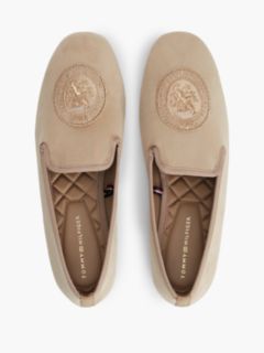 Embroidered Crest Velour Slipper Loafer — Horseradish 3