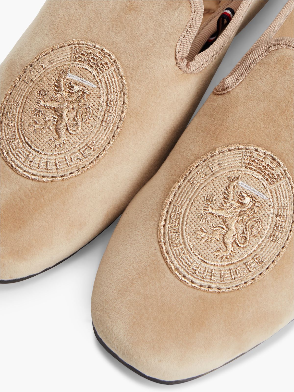 Embroidered Crest Velour Slipper Loafer — Horseradish