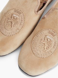 Embroidered Crest Velour Slipper Loafer — Horseradish 6