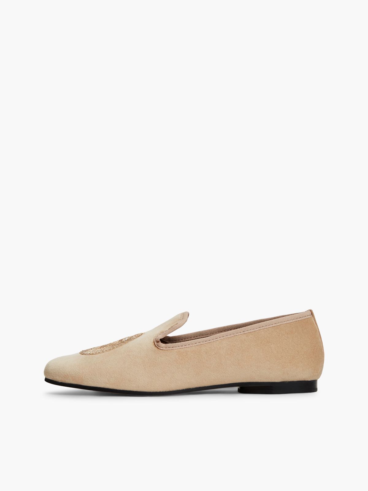 Embroidered Crest Velour Slipper Loafer — Horseradish