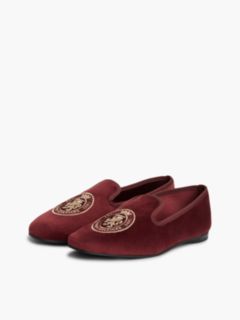 Embroidered Crest Velour Slipper Loafer — Oxblood 2