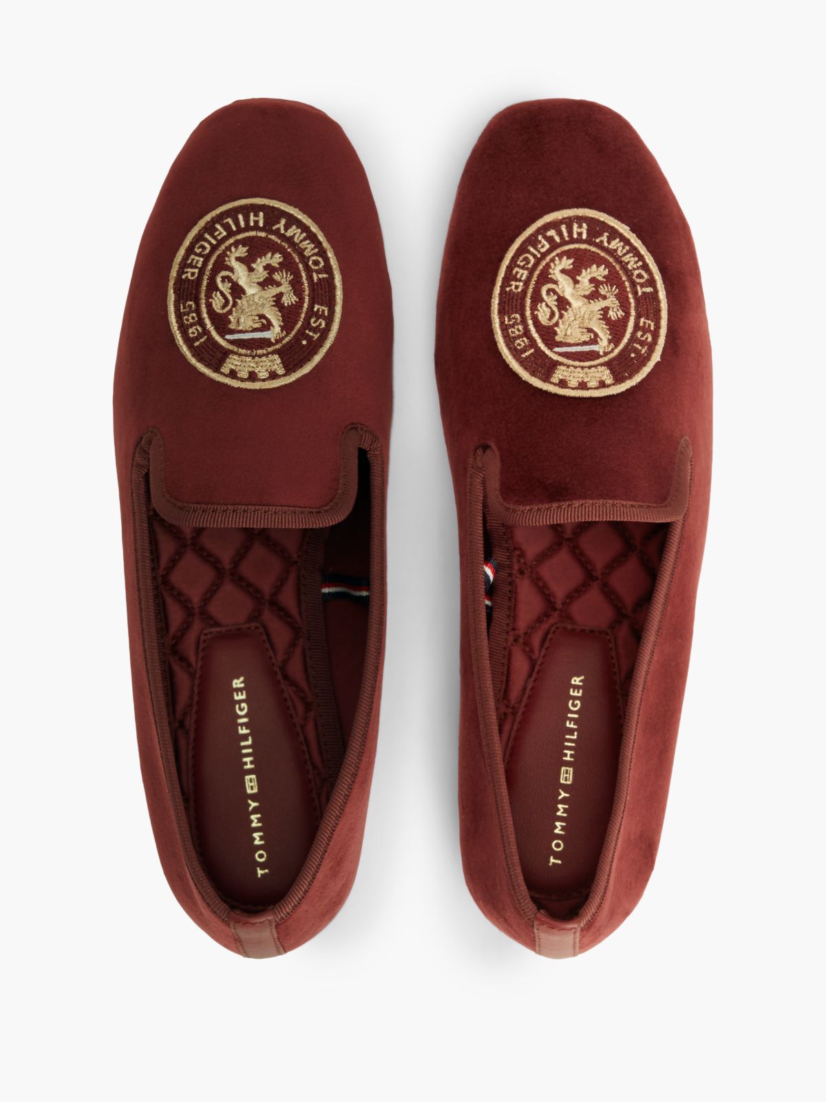 Embroidered Crest Velour Slipper Loafer — Oxblood