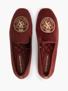 Embroidered Crest Velour Slipper Loafer — Oxblood 3