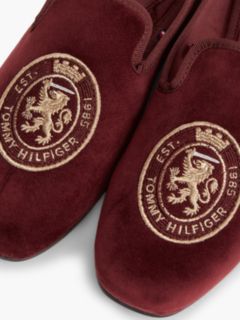 Embroidered Crest Velour Slipper Loafer — Oxblood 6