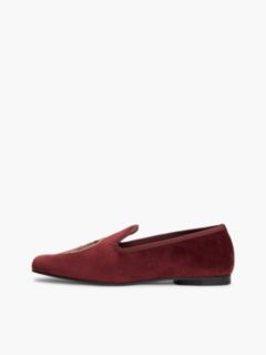 Embroidered Crest Velour Slipper Loafer — Oxblood 7