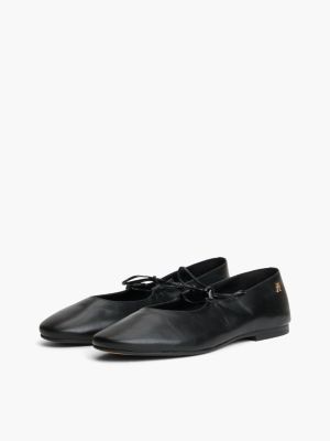 Женские балетки Tommy Hilfiger Lace-Up Leather Mary Jane Ballet Flat, цвет: Чёрный — фото 2