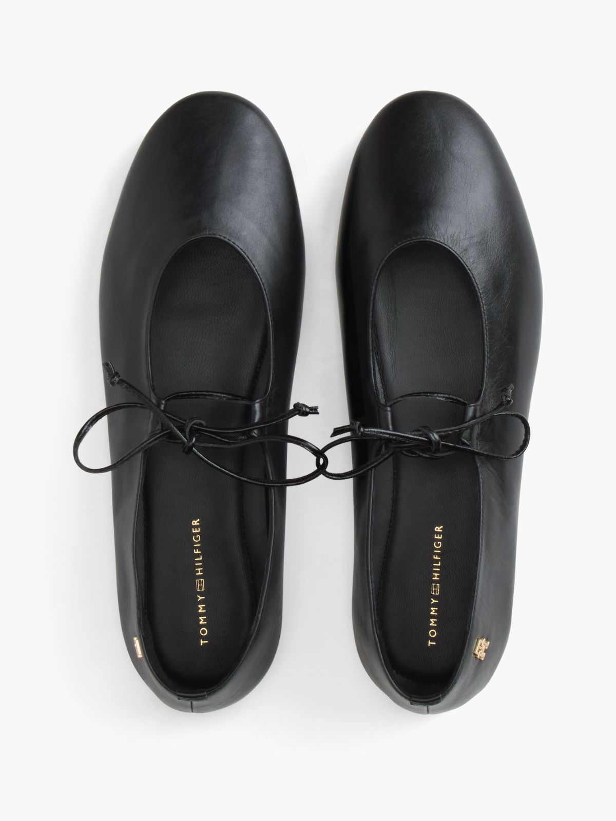 Lace-Up Leather Mary Jane Ballet Flat — Black
