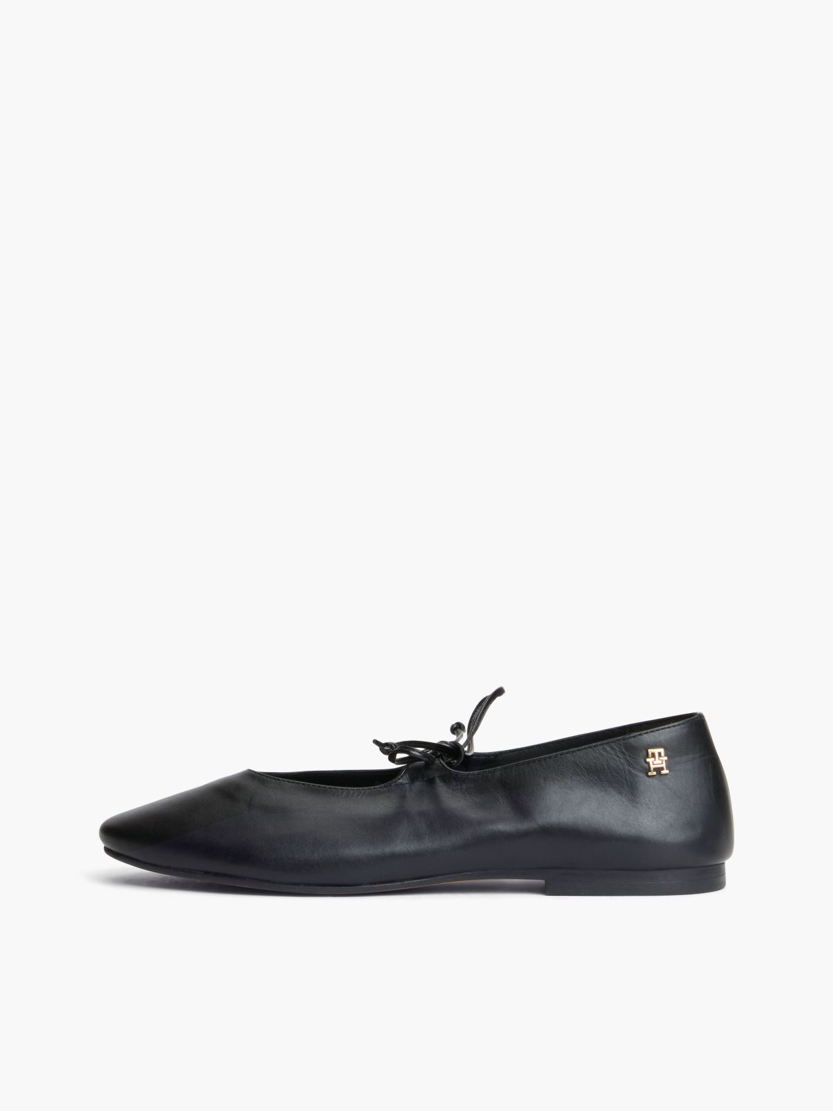 Lace-Up Leather Mary Jane Ballet Flat — Black