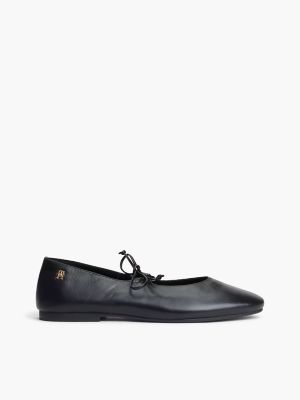 Lace-Up Leather Mary Jane Ballet Flat, Black