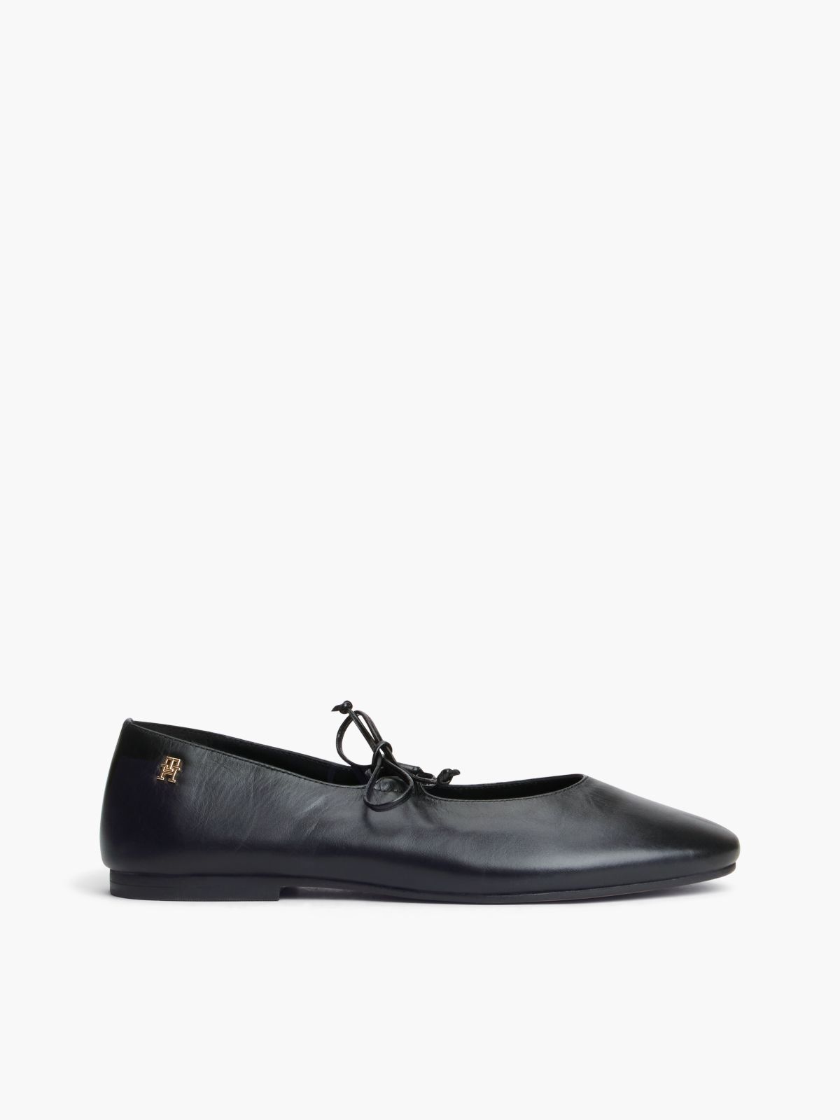 Lace-Up Leather Mary Jane Ballet Flat — Black