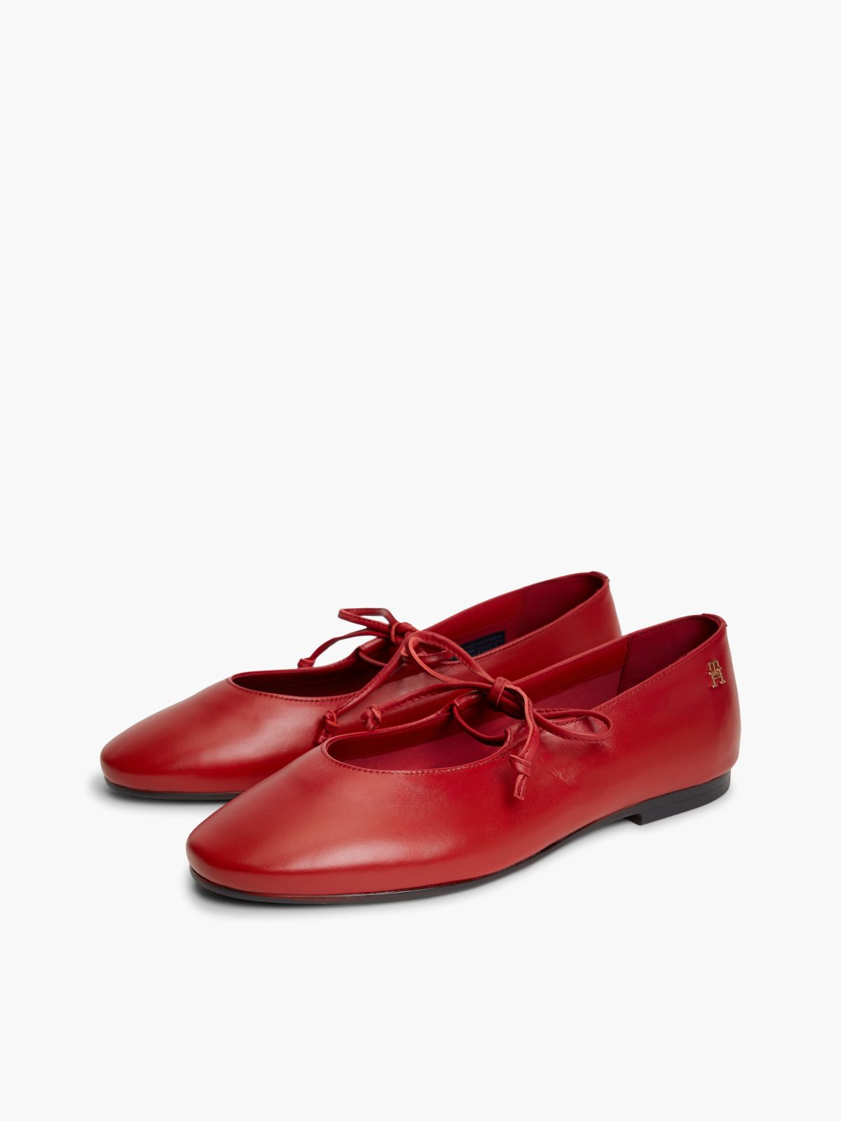 Lace-Up Leather Mary Jane Ballet Flat — Medium Red