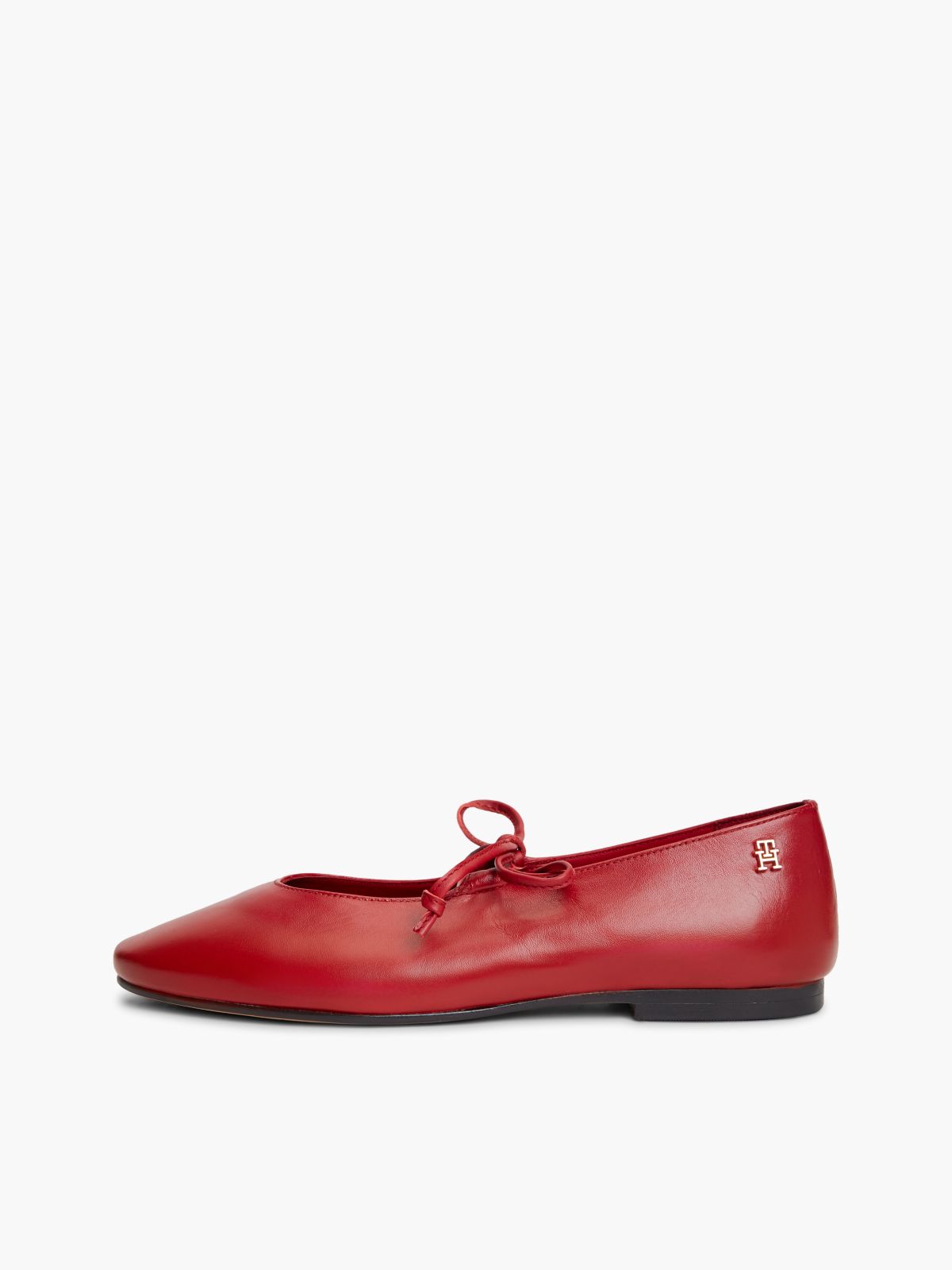 Lace-Up Leather Mary Jane Ballet Flat — Medium Red