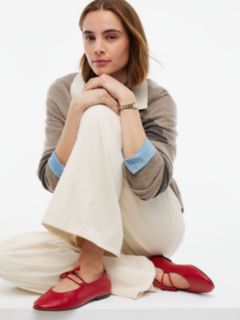 Lace-Up Leather Mary Jane Ballet Flat — Medium Red 8