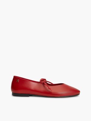 Lace-Up Leather Mary Jane Ballet Flat, Medium Red
