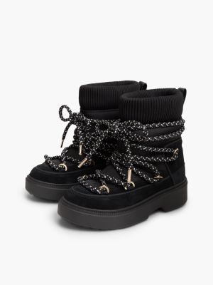 Tommy Hilfiger Women's Water-Resistant Mixed-Media Snow Boot - Black - US 7.5 / EU 38