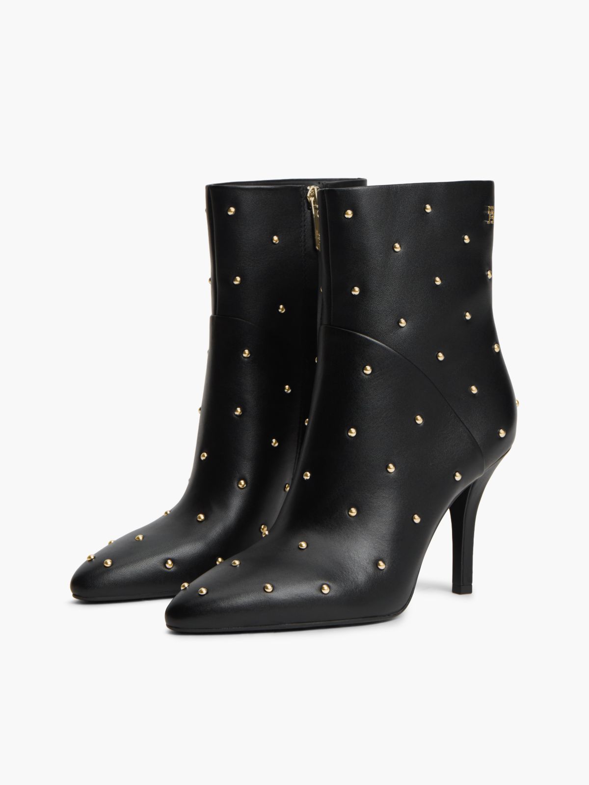Studded Heeled Leather Ankle Boot — Black