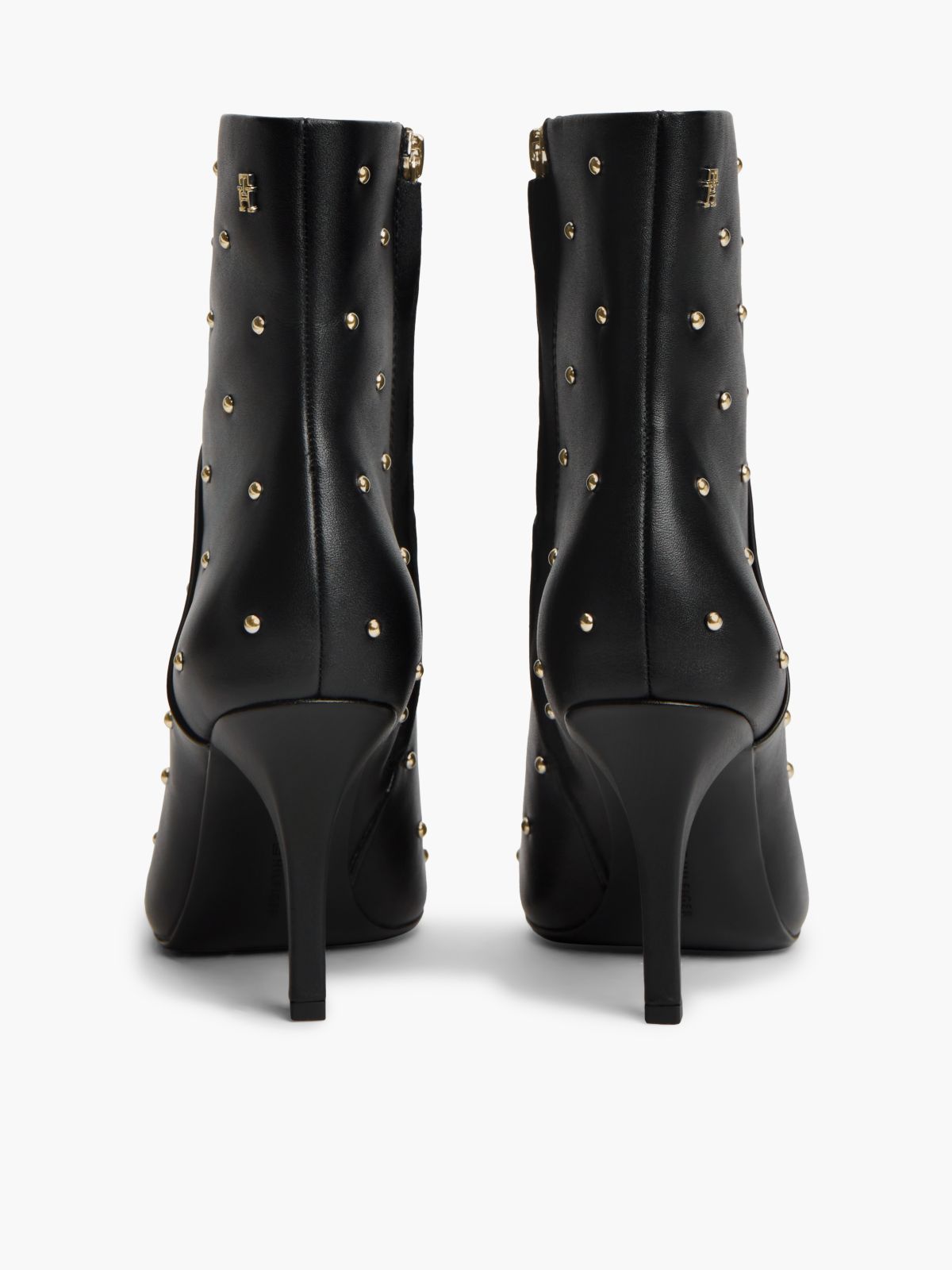 Studded Heeled Leather Ankle Boot — Black