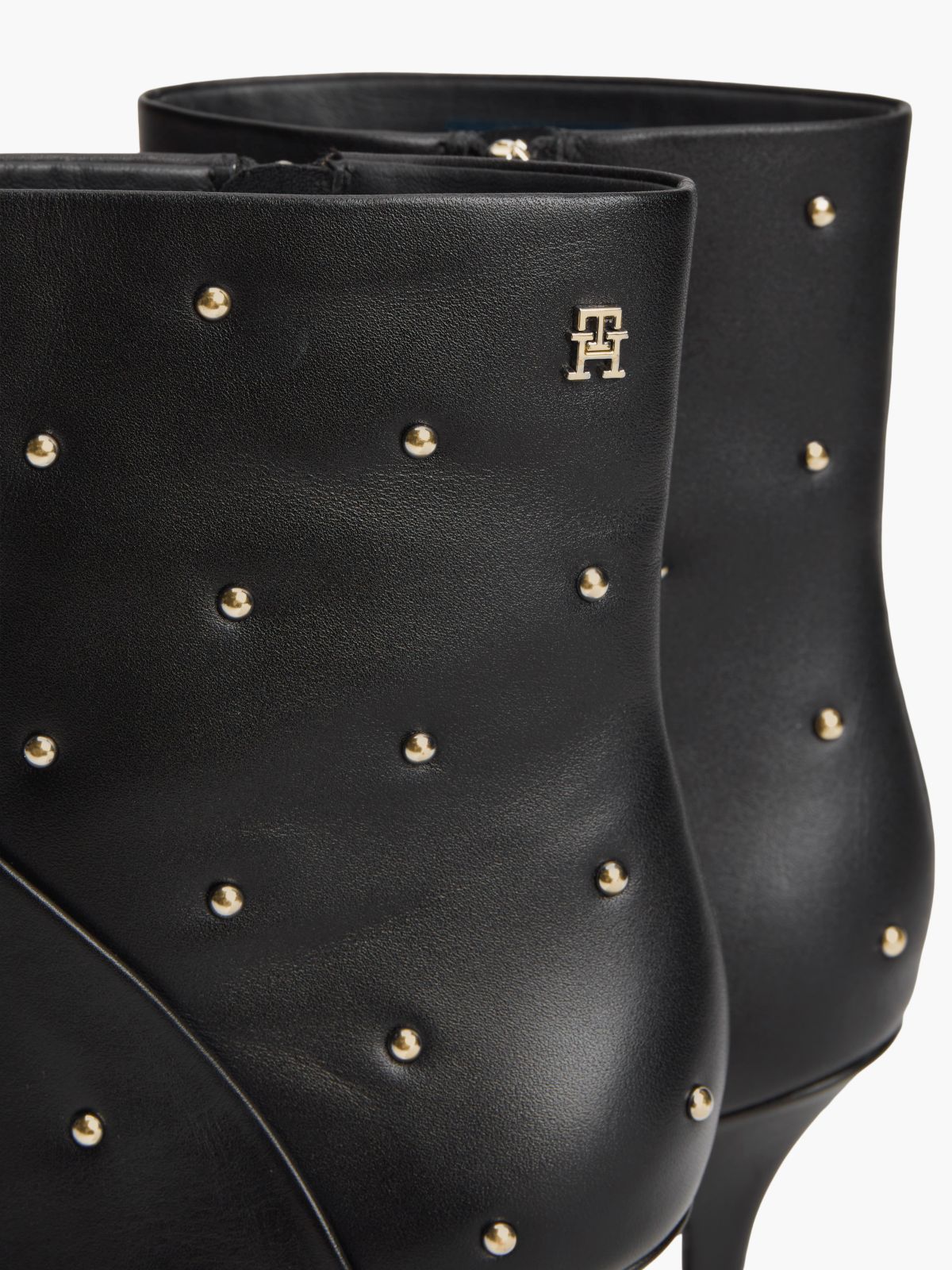 Studded Heeled Leather Ankle Boot — Black