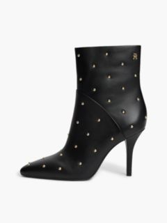 Studded Heeled Leather Ankle Boot — Black 7