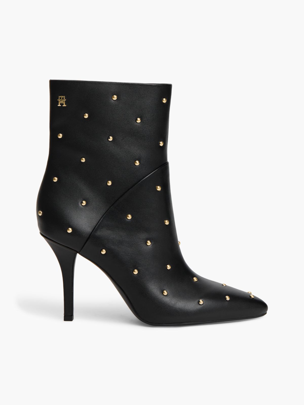 Studded Heeled Leather Ankle Boot — Black