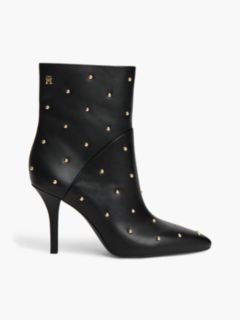 Studded Heeled Leather Ankle Boot — Black 1