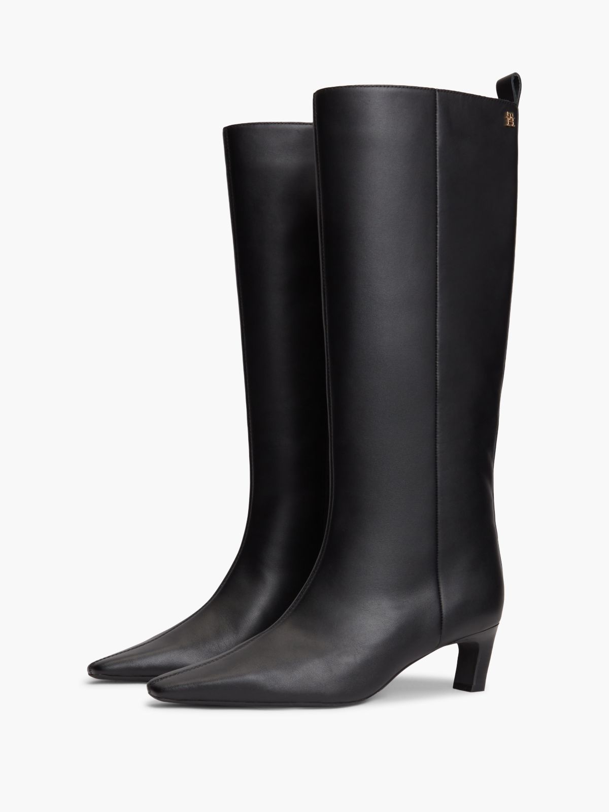Knee-High Leather Kitten-Heel Boot — Black