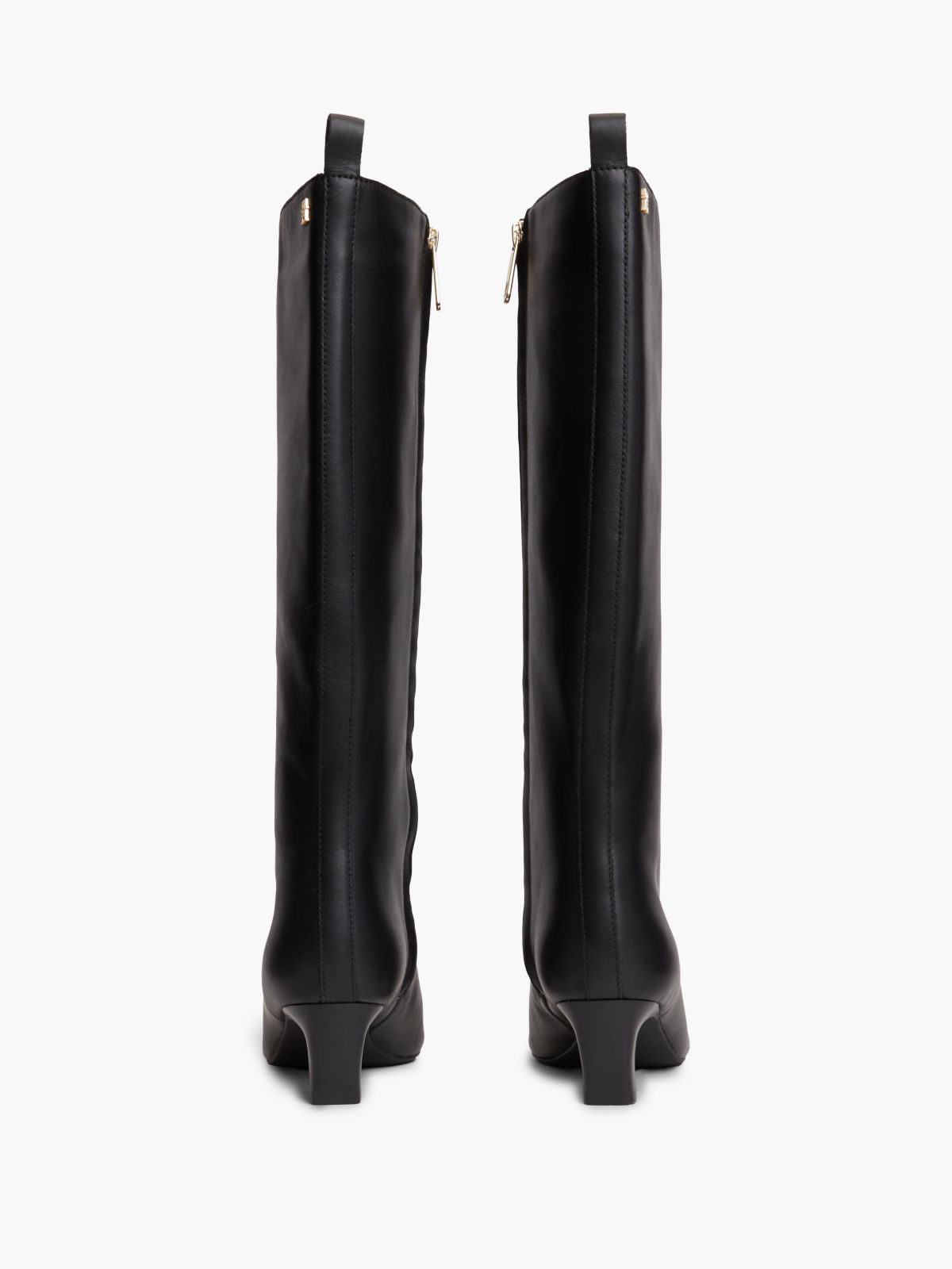 Knee-High Leather Kitten-Heel Boot — Black