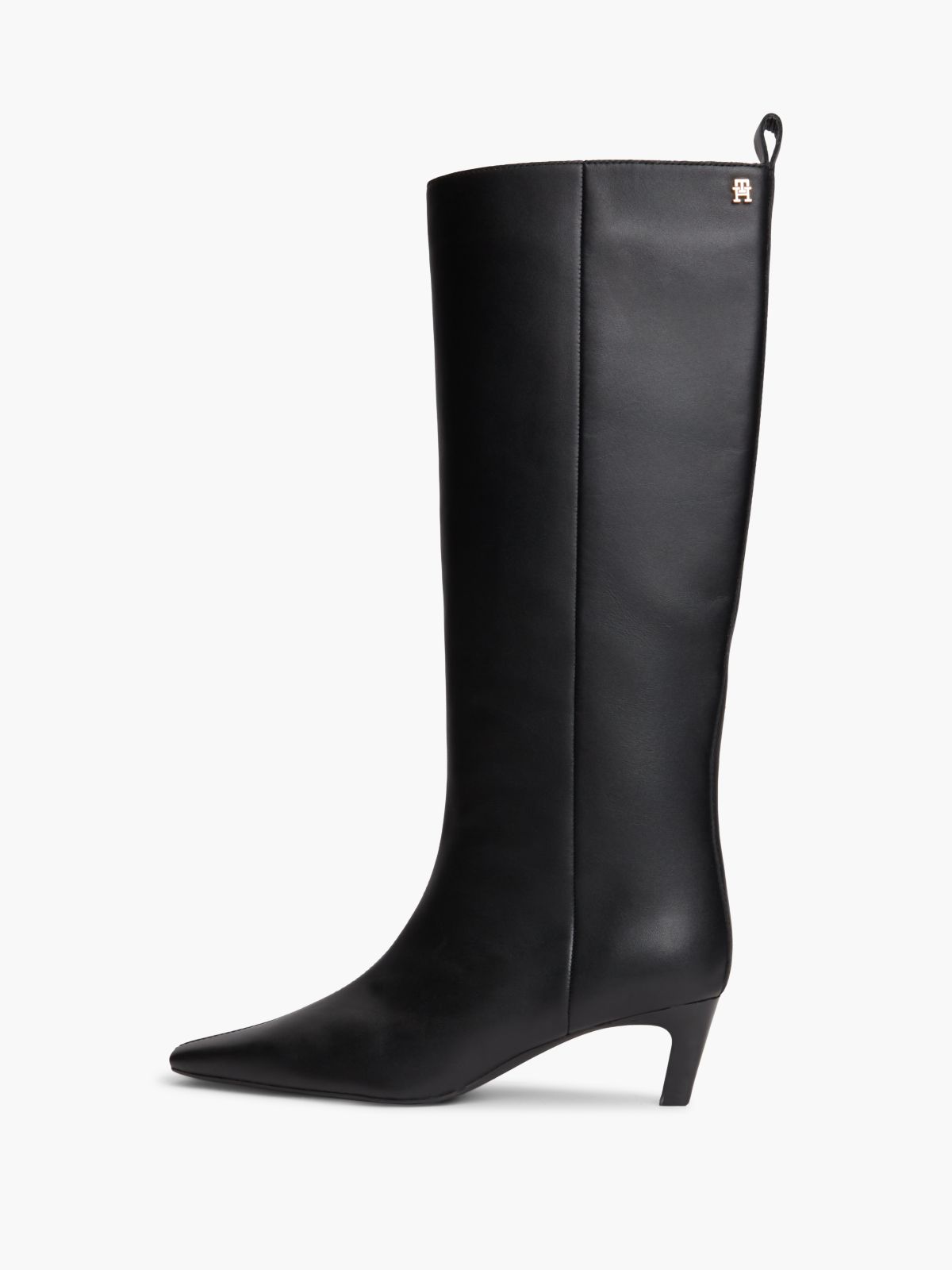 Knee-High Leather Kitten-Heel Boot — Black