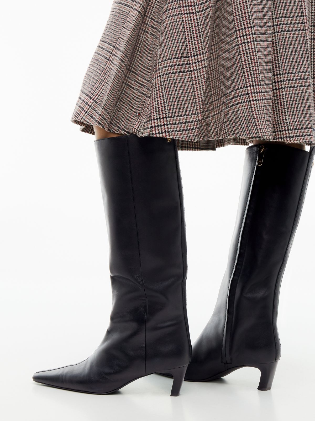 Knee-High Leather Kitten-Heel Boot — Black