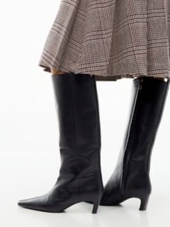 Knee-High Leather Kitten-Heel Boot — Black 9