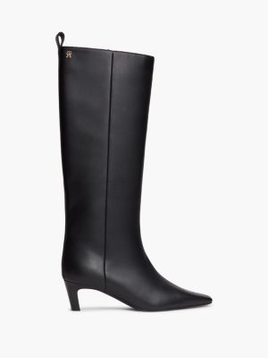 Knee-High Leather Kitten-Heel Boot, Black