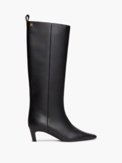 Knee-High Leather Kitten-Heel Boot — Black 1