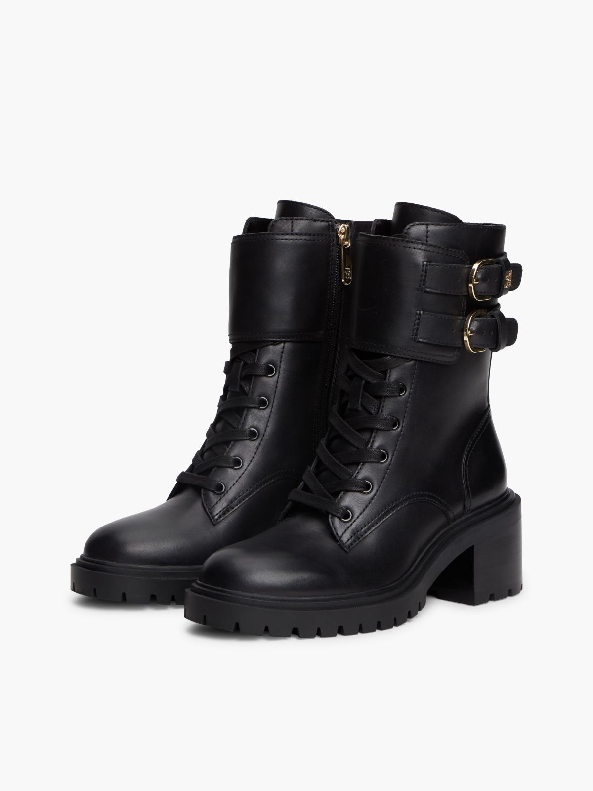 Heeled Leather Biker Boot — Black