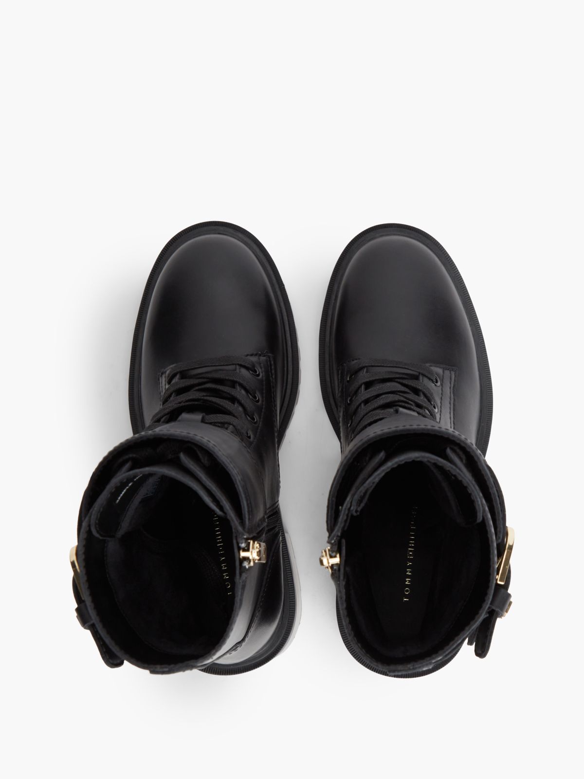 Heeled Leather Biker Boot — Black