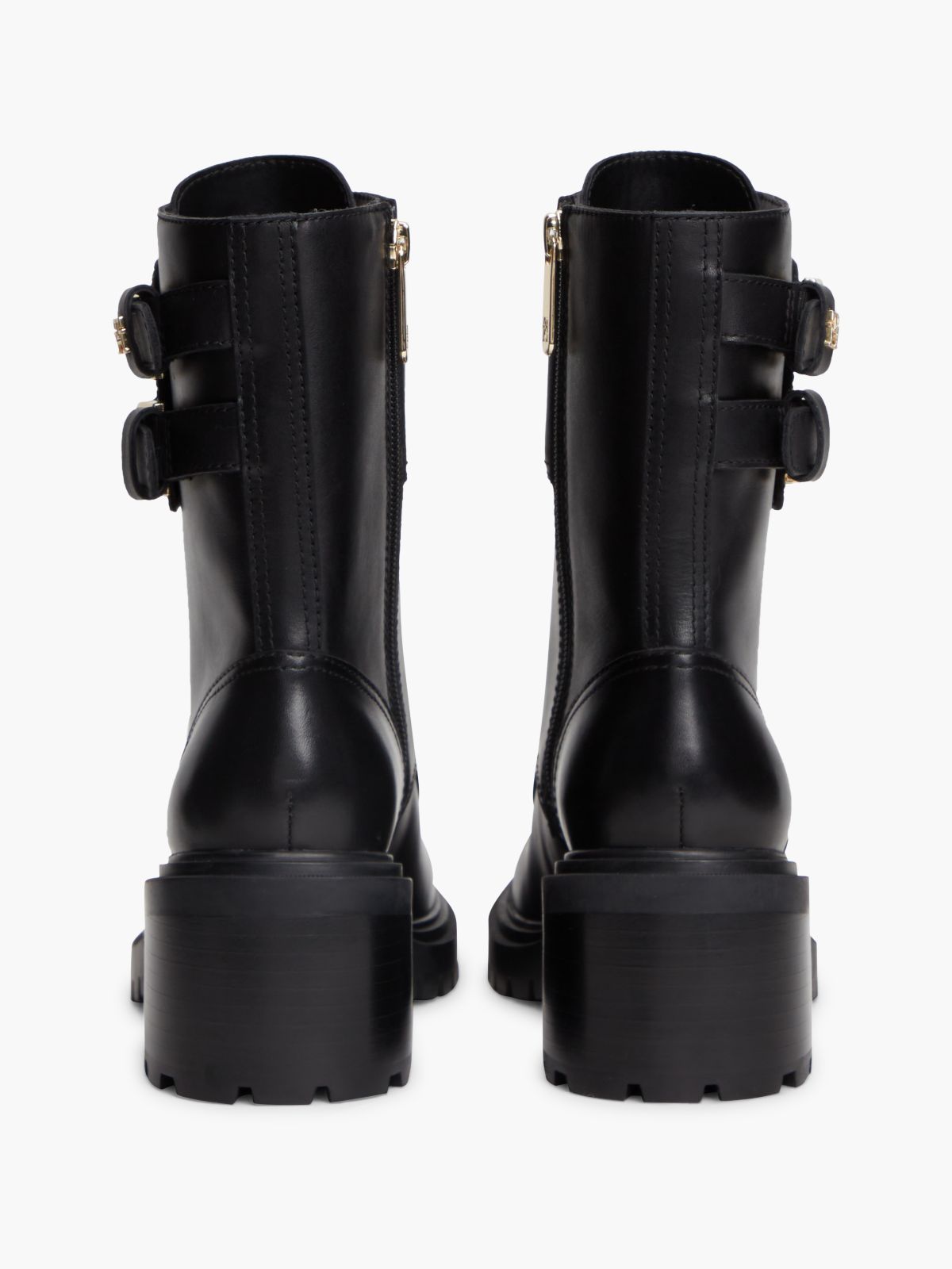 Heeled Leather Biker Boot — Black