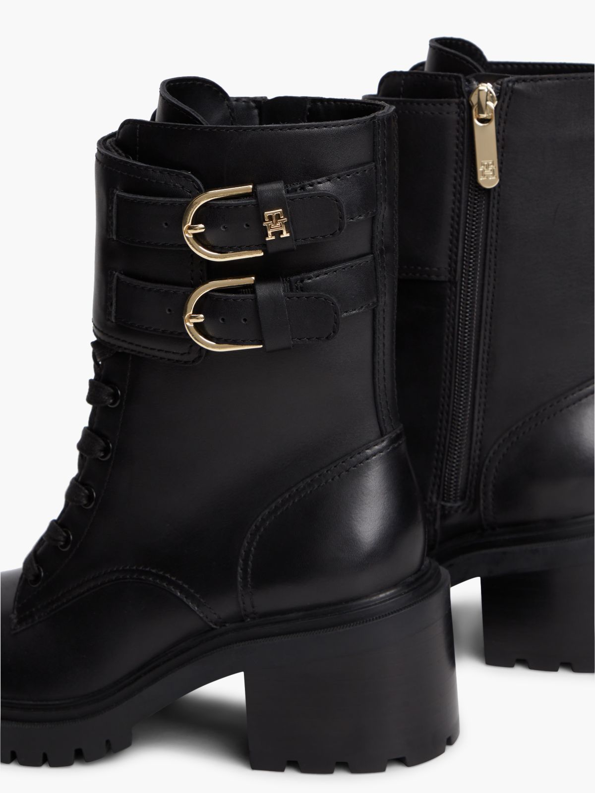 Heeled Leather Biker Boot — Black