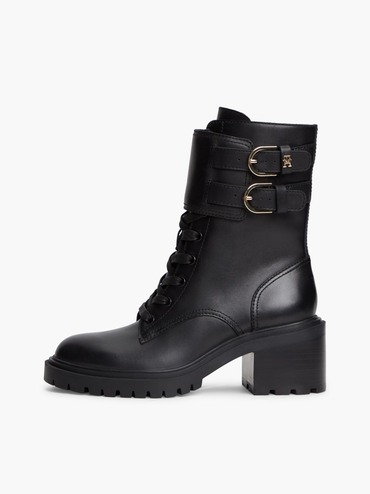 Heeled Leather Biker Boot — Black