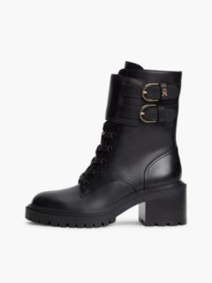 Heeled Leather Biker Boot — Black 7